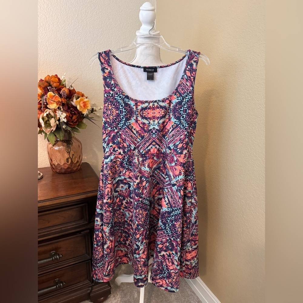 Torrid Scuba Aztec Print Dress Vacation Sz 0X